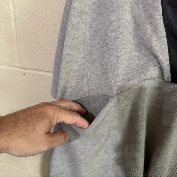 ZOE COUTURE women’s hooded poncho leather trim with ties pocket‎ wool cashmere - Picture 4 of 6